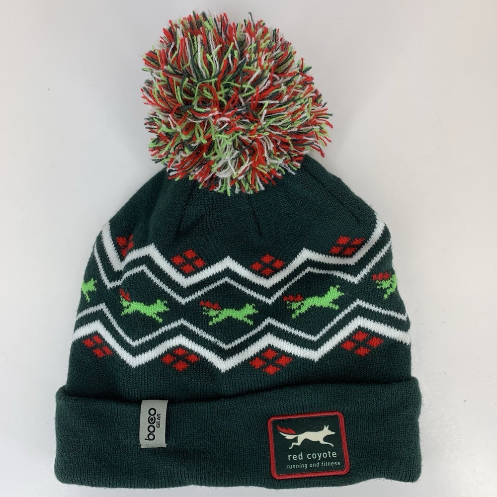 Merry Mitchmas Beanie 5k 10k Red Coyote Green OSFM Boco Gear Pom Running Hat Cap